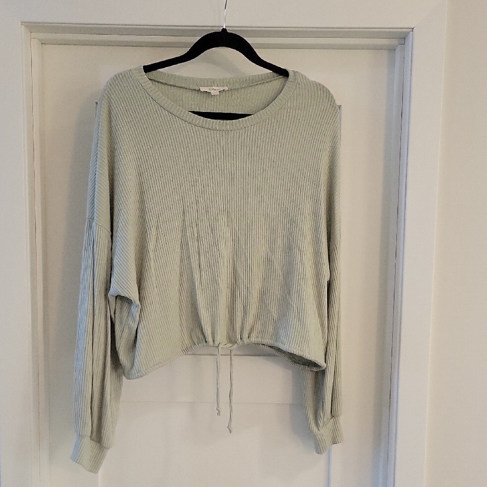 Elan Women's Ribbed Knit Top in Light Green L